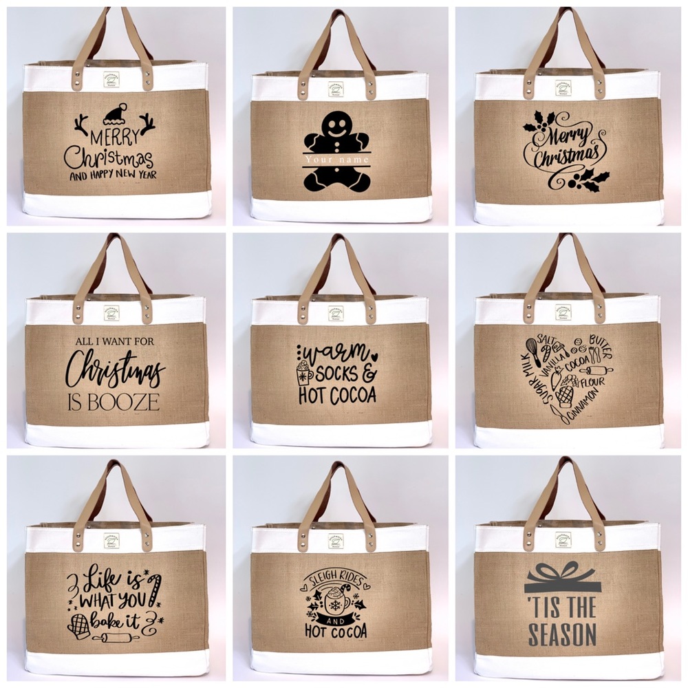 Christmas themed Natural heavy duty Market tote